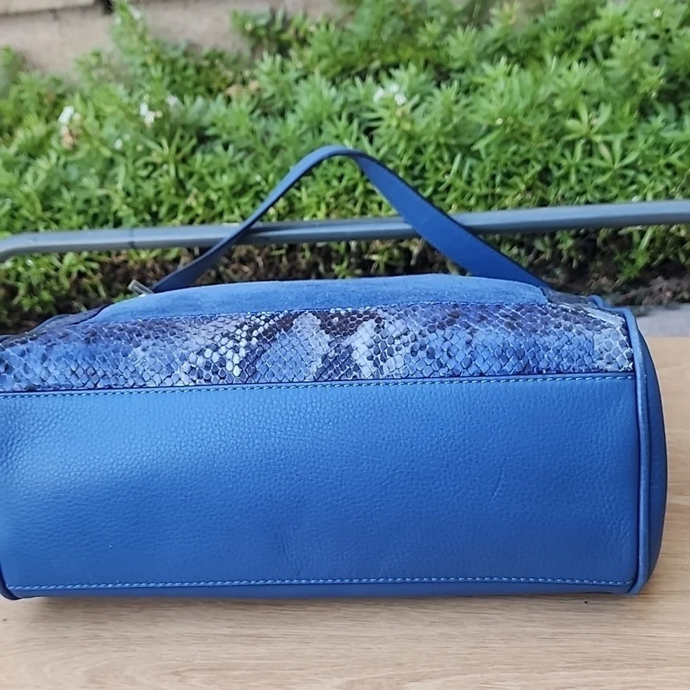 KATE SPADE blue Pebble Leather Suede Snakeskin detail top handle satchel bag